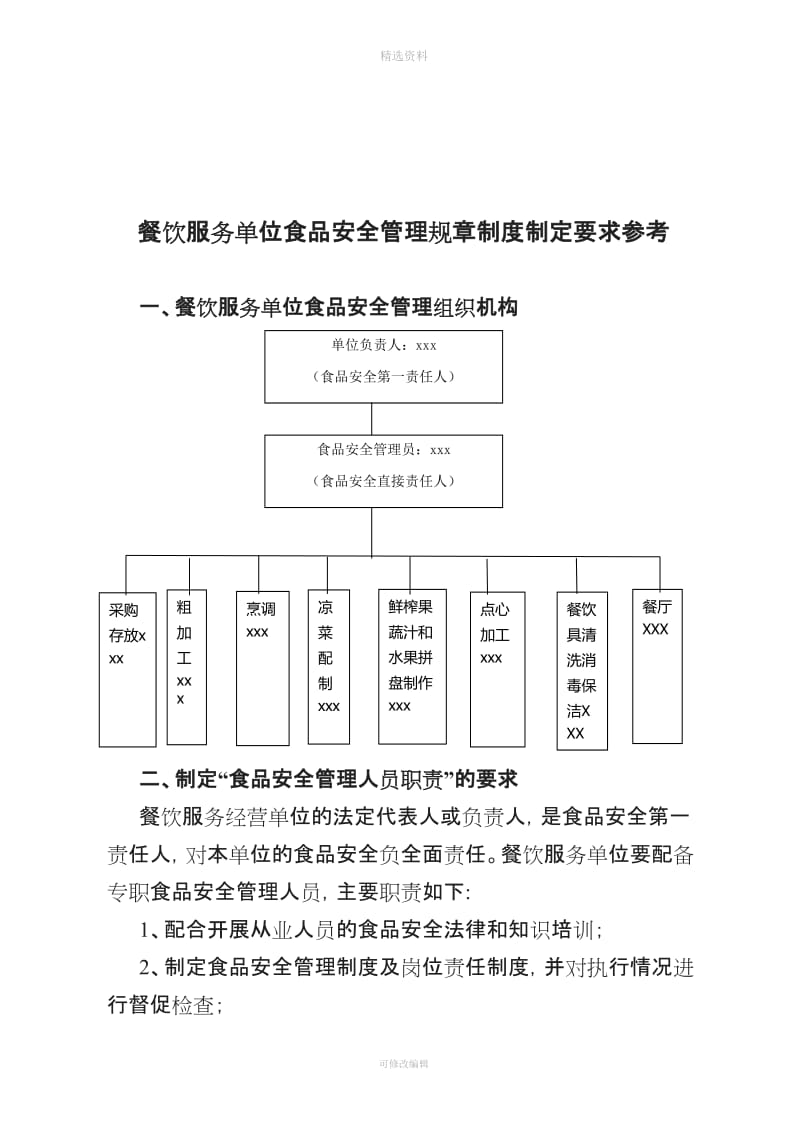 餐饮服务单位食品安全管理规制度制定要求参考_第1页