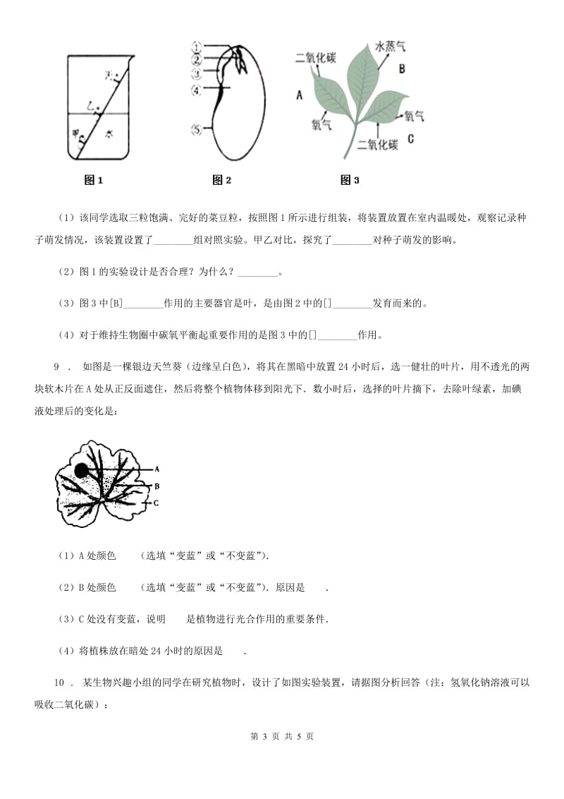 人教版七年级上册生物3.5.1光合作用吸收二氧化碳释放氧气_第3页