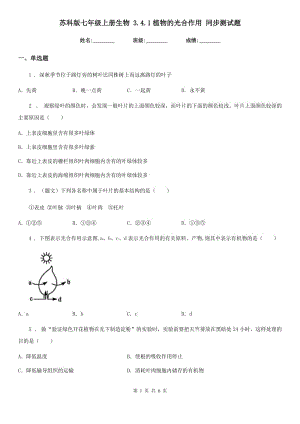 蘇科版七年級上冊生物 3.4.1植物的光合作用 同步測試題