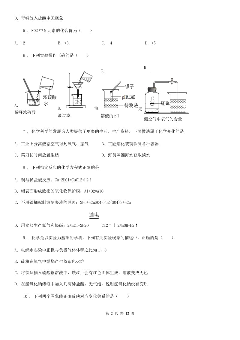 人教版中考模拟样卷化学试题_第2页