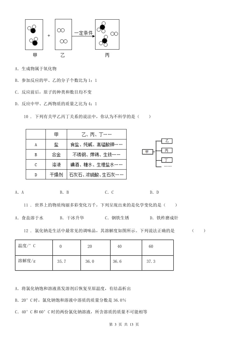 陕西省九年级中考一模化学试题_第3页