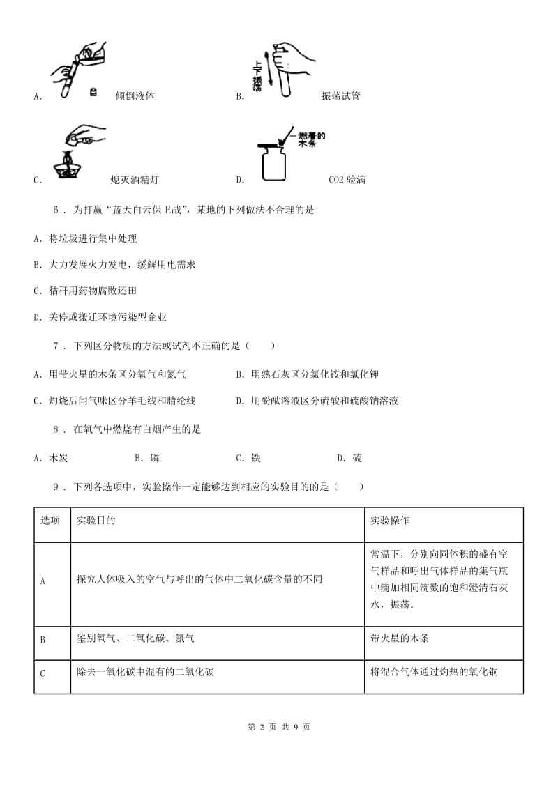 九年级上学期第一次月考化学试题B_第2页