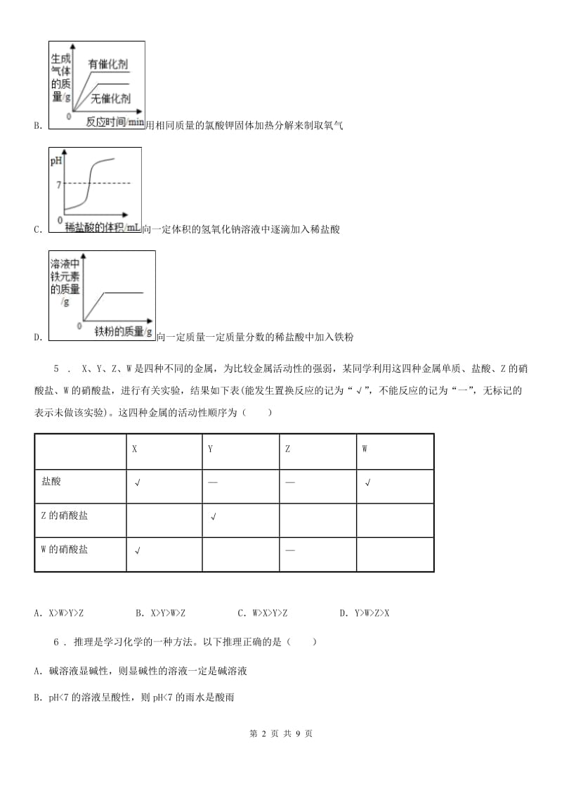 人教版2020版中考化学试题B卷（练习）_第2页