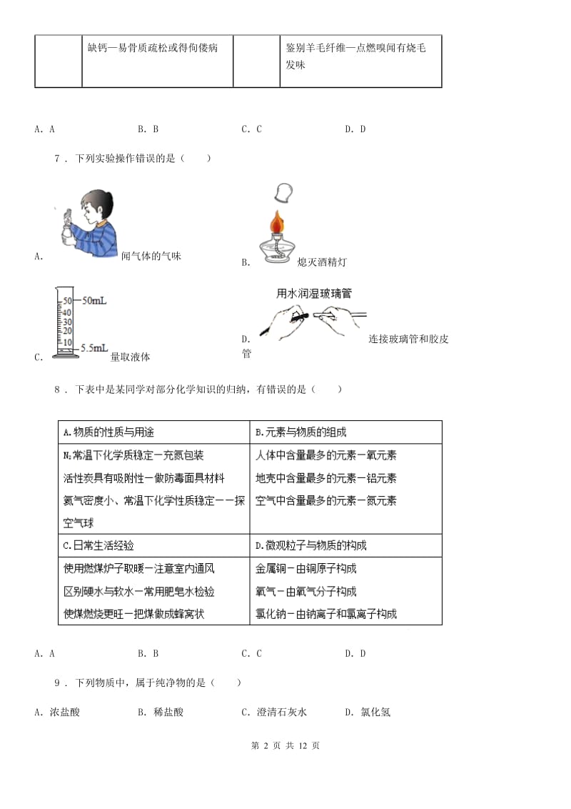 人教版2020年（春秋版）九年级上学期期末考试化学试题（I）卷(模拟)_第2页