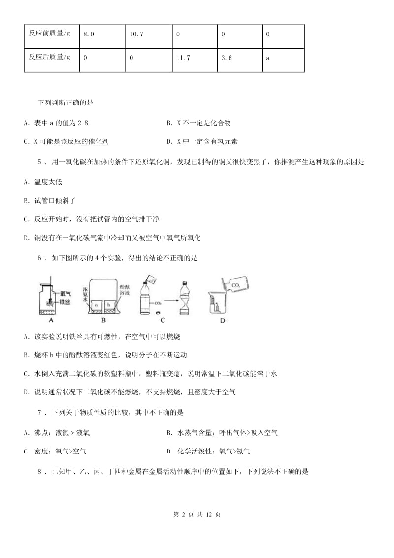 人教版2020年（春秋版）九年级上学期期末考试化学试题B卷(模拟)_第2页