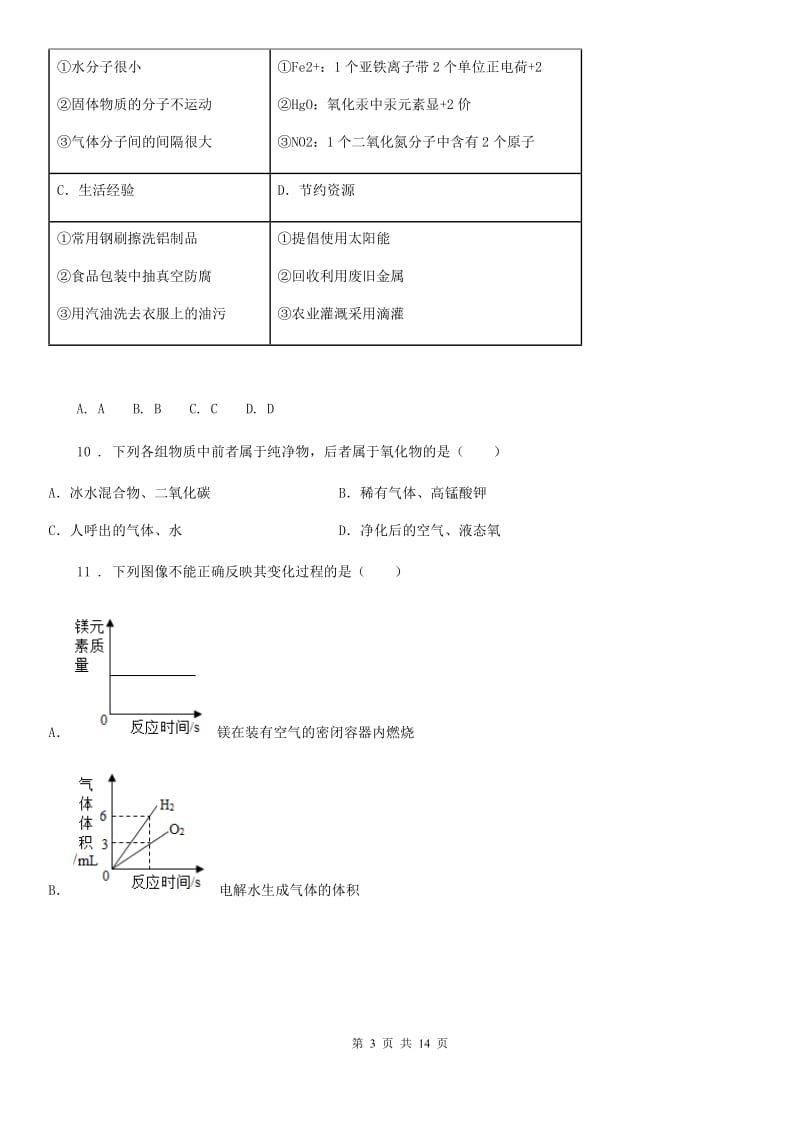 人教版2020年（春秋版）九年级中考模拟化学试题D卷_第3页