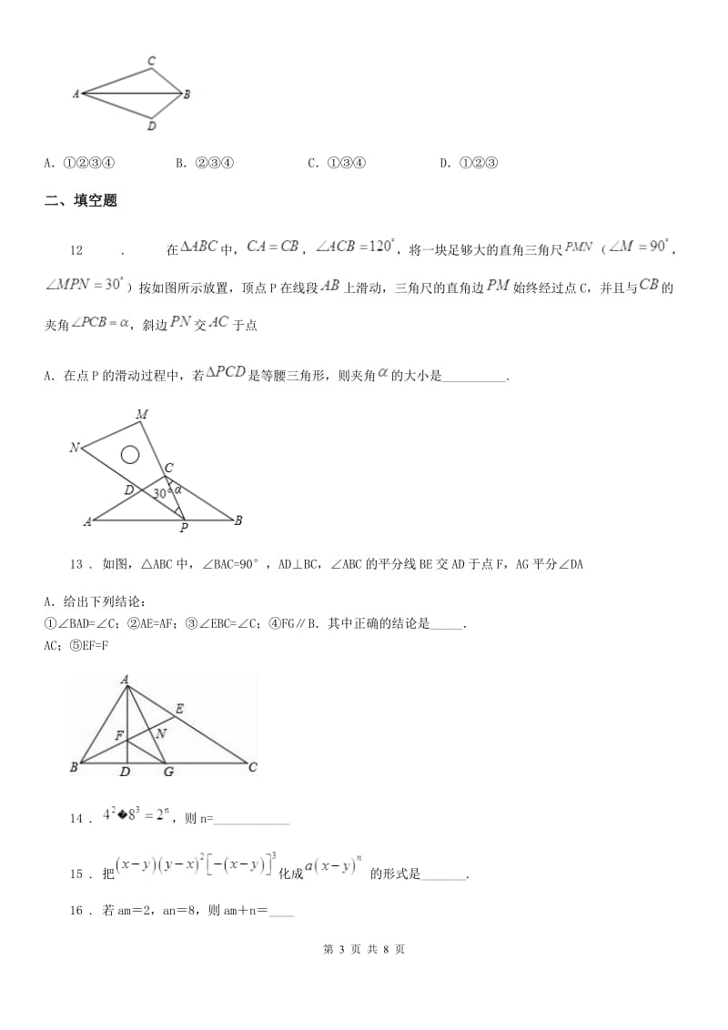 人教版2019版八年级上学期期中数学试题D卷(检测)_第3页