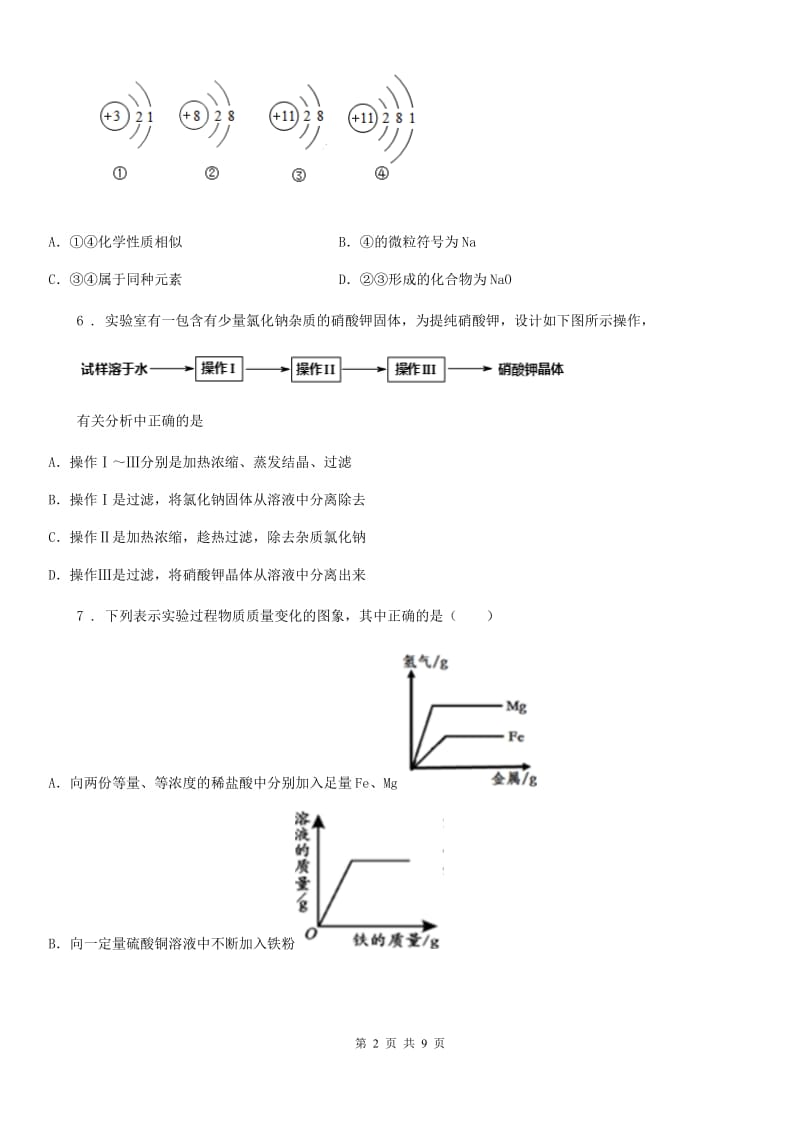 九年级下学期第一次适应性练习化学试题_第2页