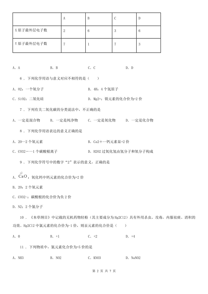 沪教版九年级化学全册同步练习：3.3.2化合价与化合物化学式的书写_第2页