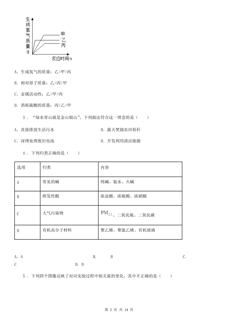 人教版2019年九年级下学期期末考试化学试题C卷_第2页