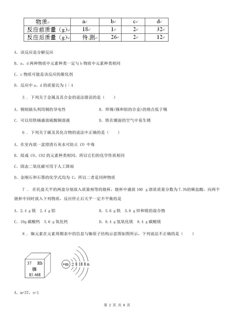 九年级下学期中考一模化学试题_第2页