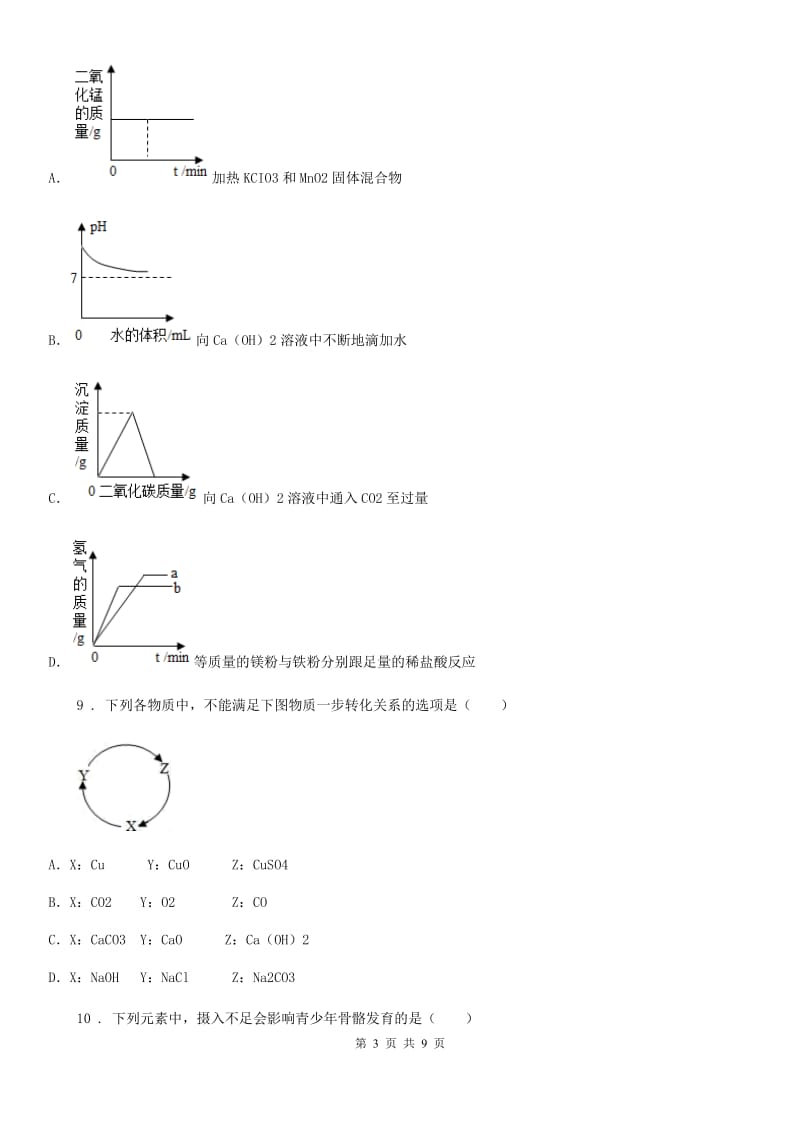 人教版九年级3月中考适应性化学试题_第3页