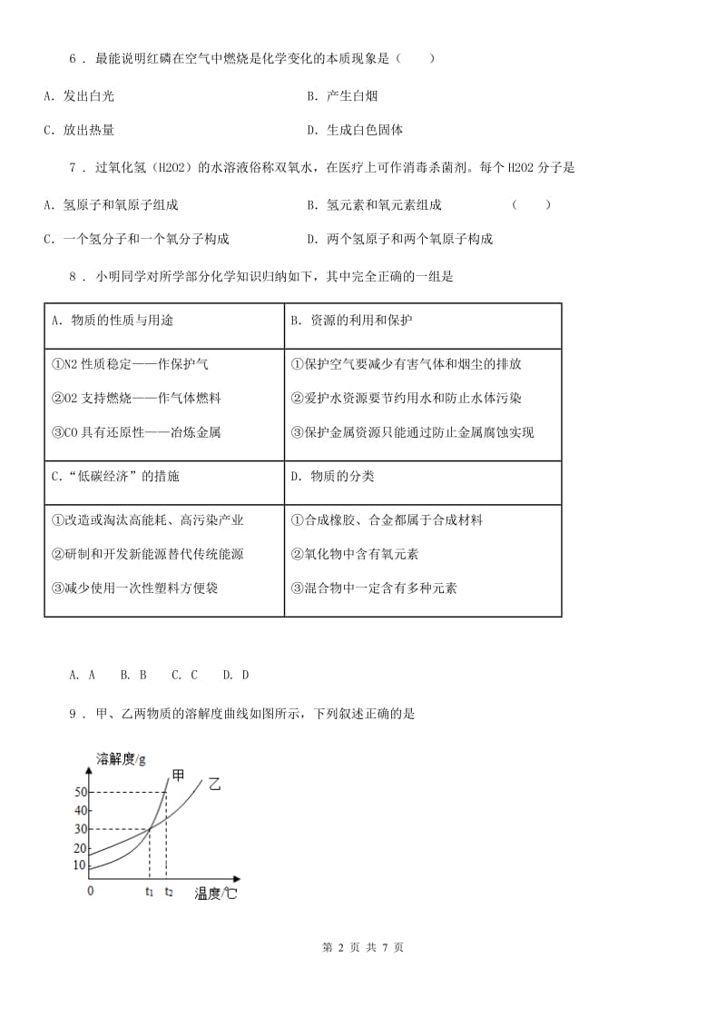 陕西省2019-2020学年九年级下学期中考一模化学试题C卷_第2页