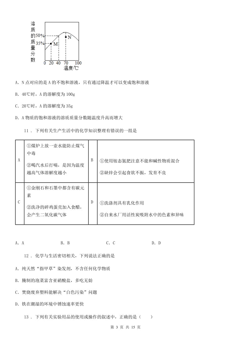 陕西省九年级下学期4月统一模拟考试化学试题_第3页