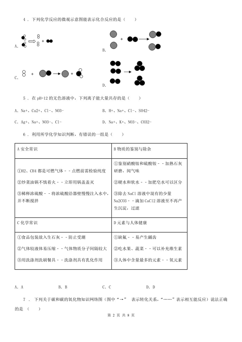 九年级下学期化学专题复习《物质的转化(一步完成)》选择题专项练习_第2页