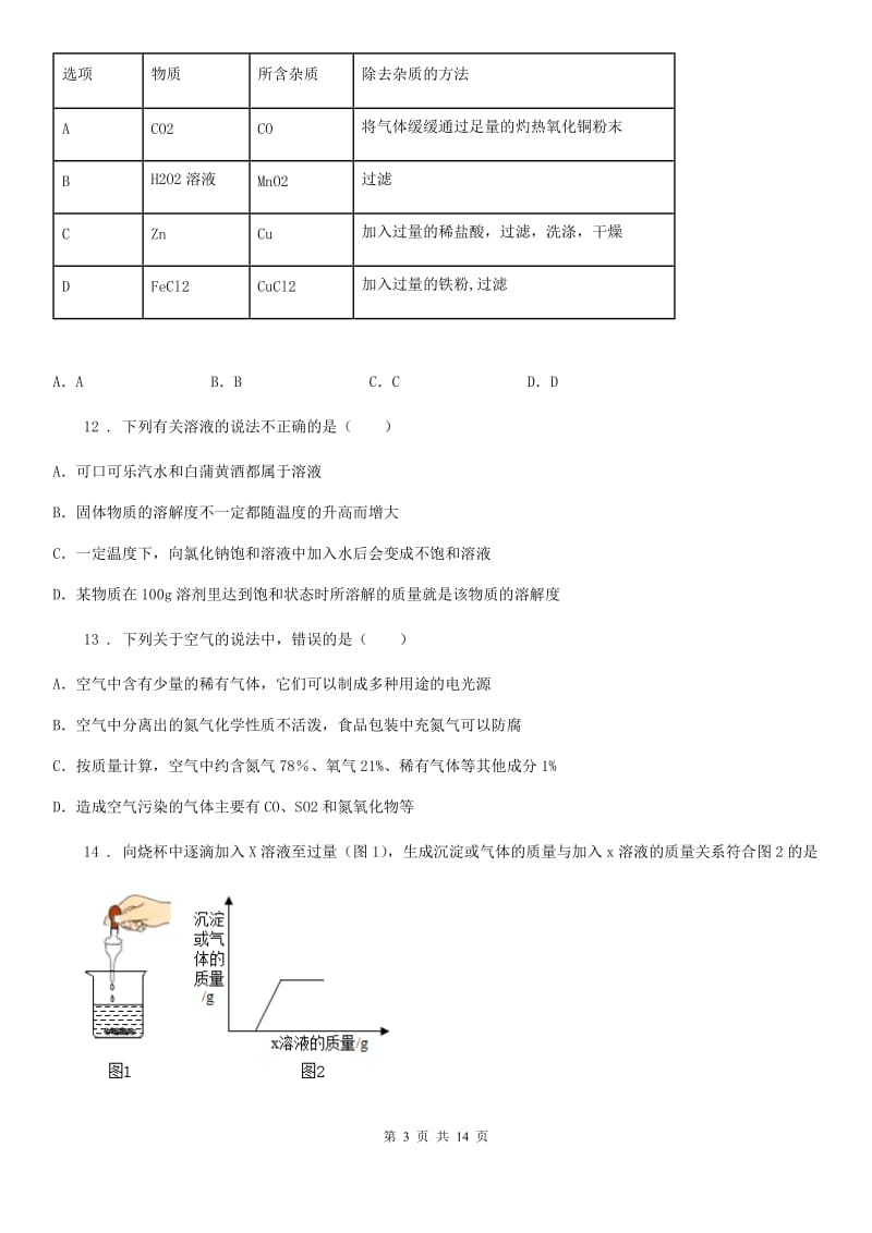 九年级第二学期第二次调研化学试题_第3页