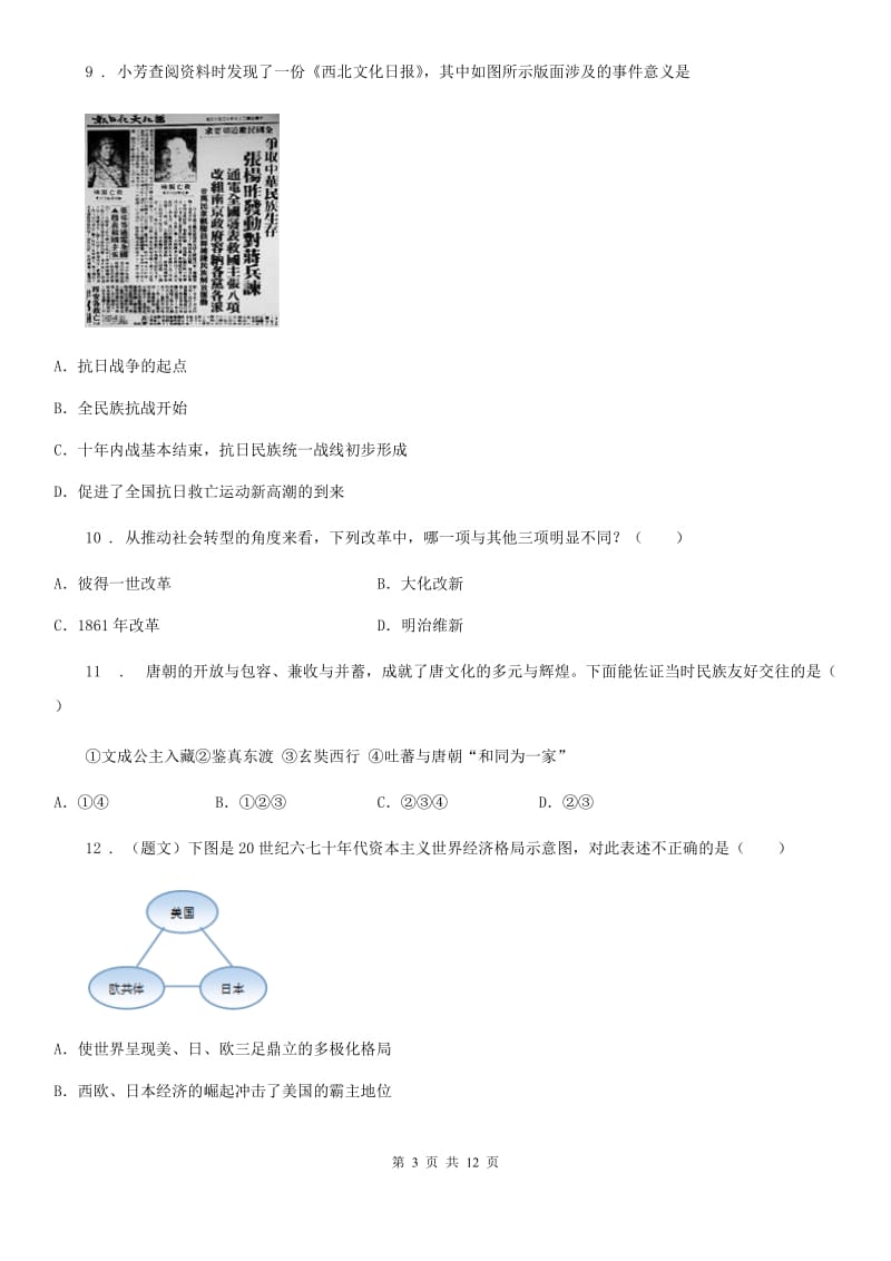 陕西省九年级下学期中考模拟历史试题_第3页