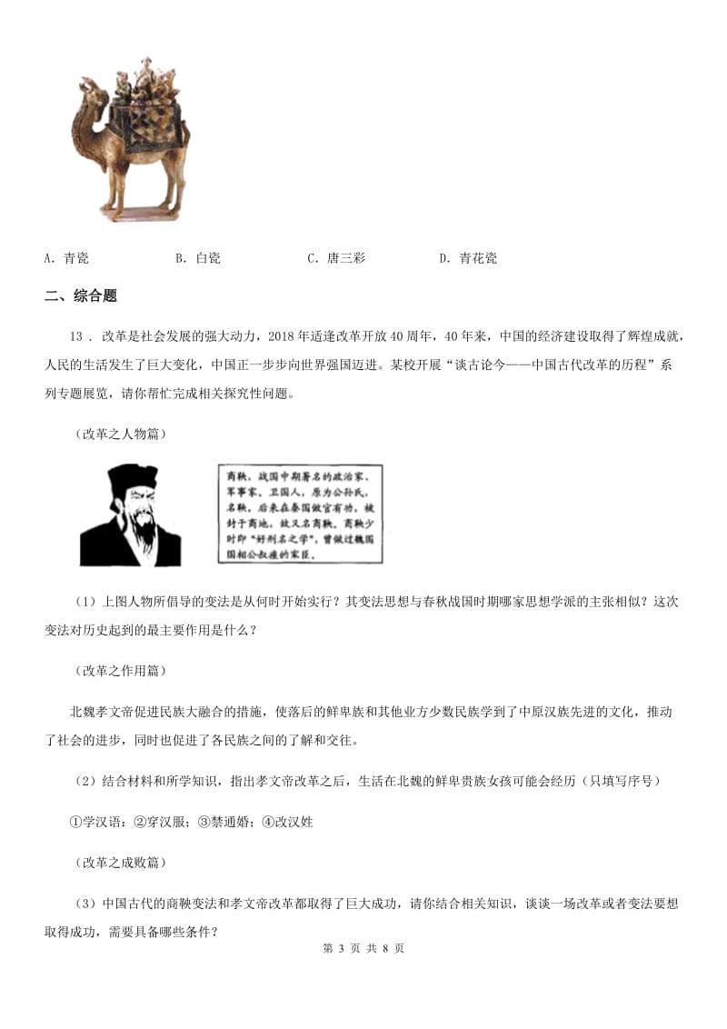 吉林省2020年九年级3月月考历史试题C卷_第3页