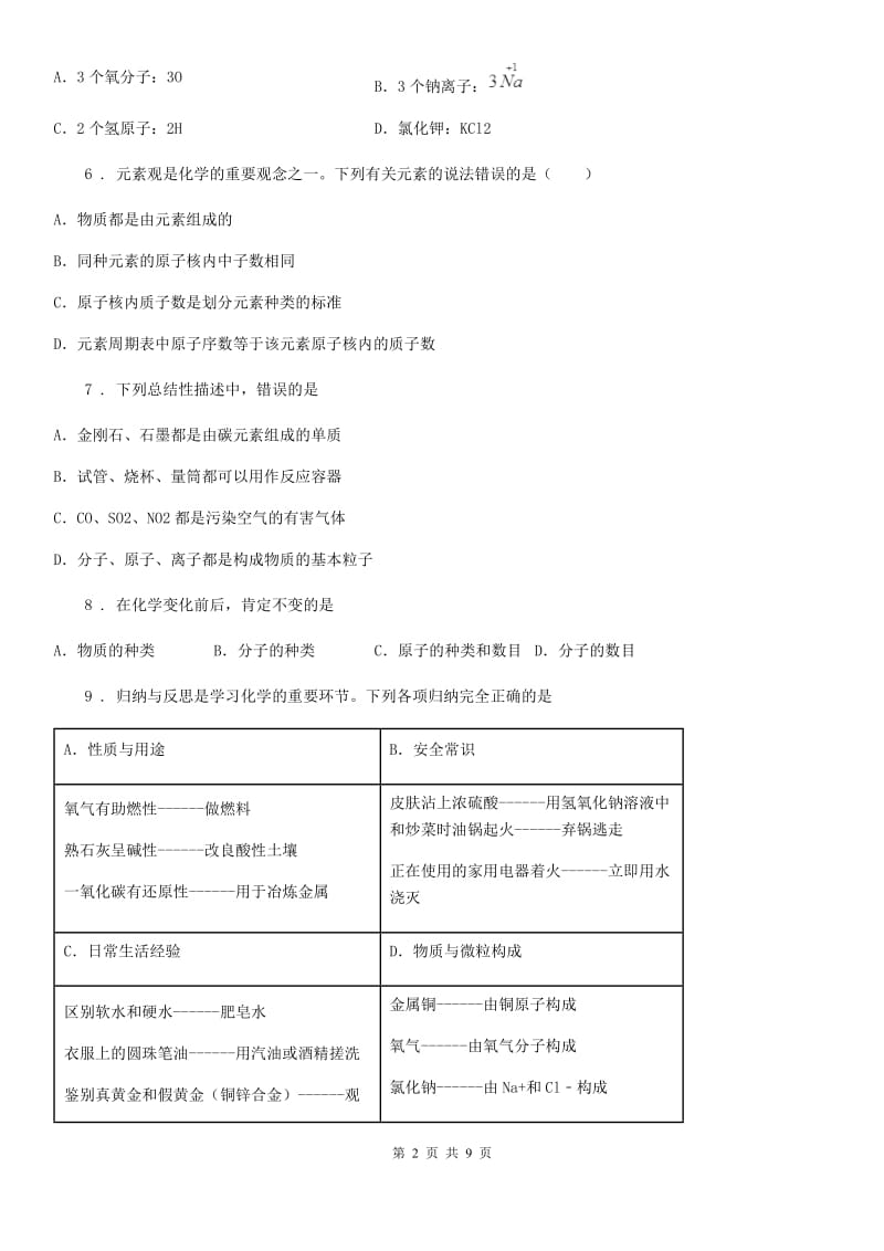 人教版2019版中考化学试题（I）卷（测试）_第2页