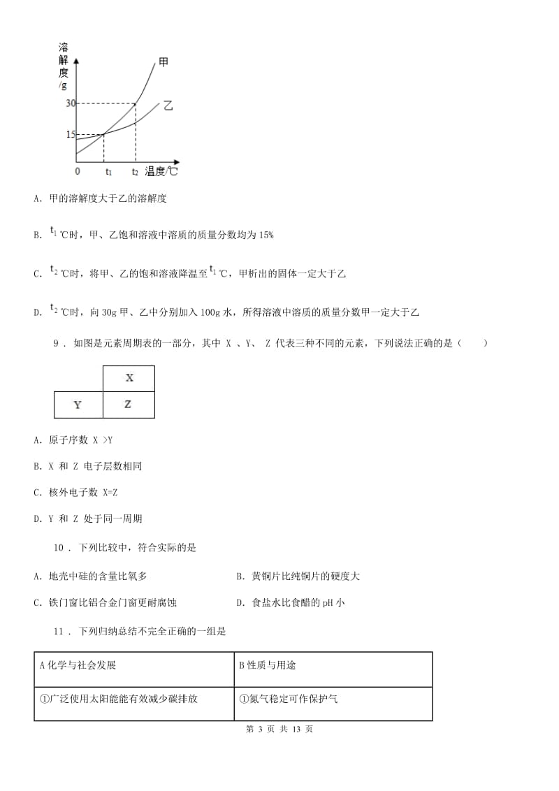 人教版2020年九年级上学期期中考试化学试题C卷(模拟)_第3页