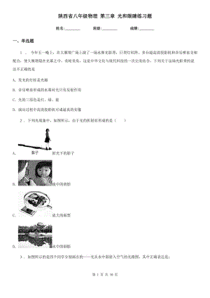 陜西省八年級(jí)物理 第三章 光和眼睛練習(xí)題