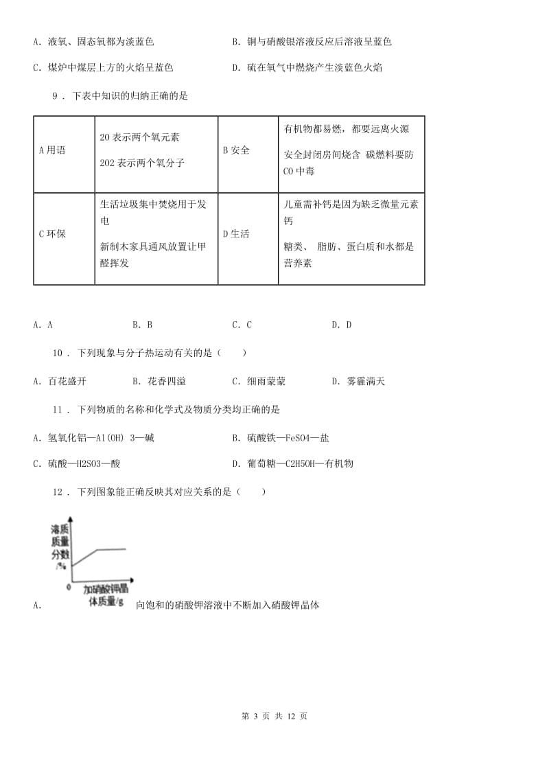 人教版2020年九年级二模化学试题（I）卷_第3页