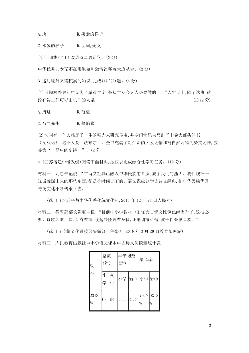 2019年春九年级语文下册第三单元综合检测卷新人教版_第2页