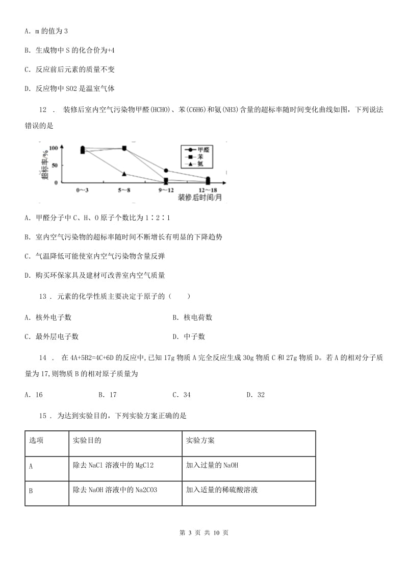 人教版2019-2020年度中考三模化学试题A卷_第3页