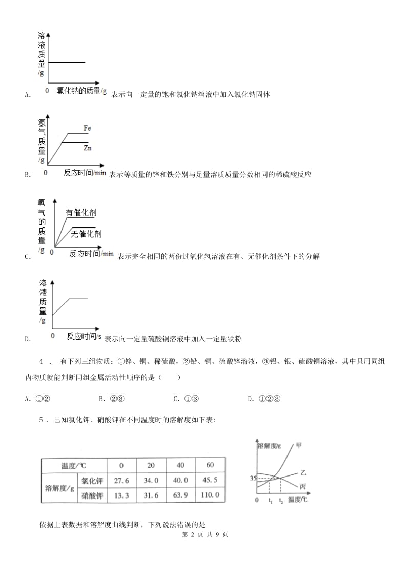 人教版2020年九年级下学期中考三模化学试题A卷_第2页