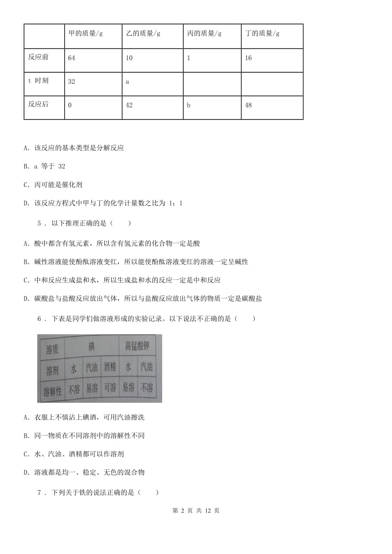 九年级下学期3月份中考模拟化学试题_第2页