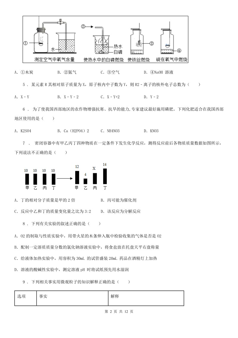 南昌市九年级下学期中考一模化学试题（I）卷_第2页