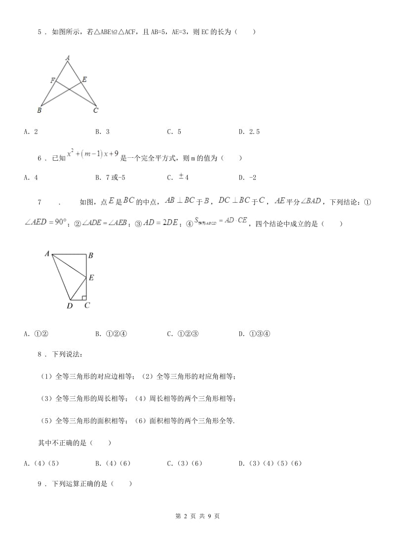 人教版2020版八年级上学期期中数学试题A卷(练习)_第2页