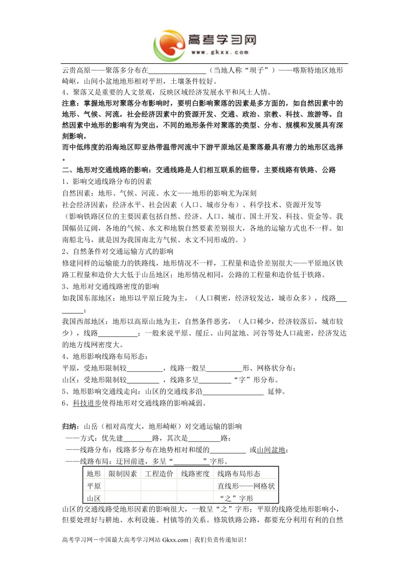 《地形对聚落及交通线路分布的影响》学案2（湘教版必修1）_第2页