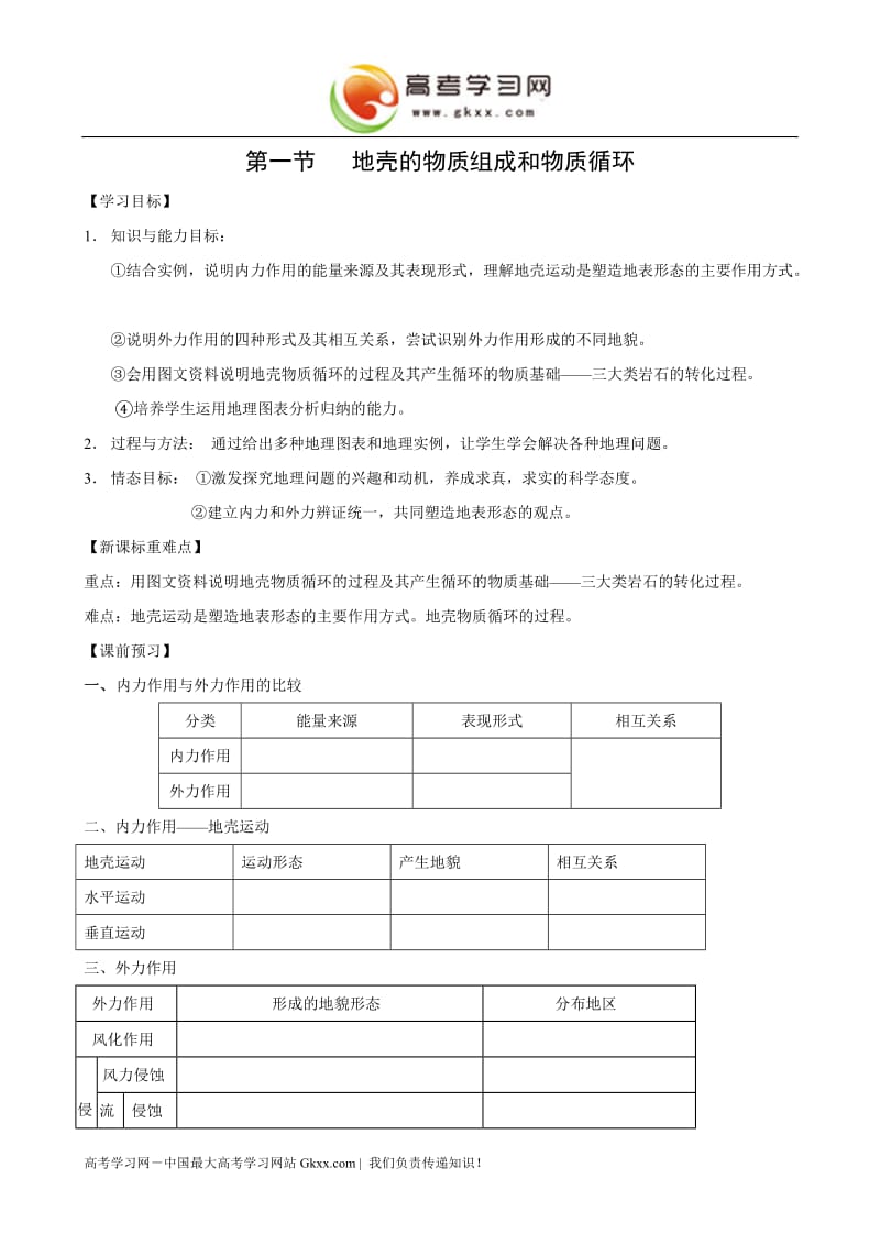 《地壳的物质组成和物质循环》学案（湘教版必修1）_第1页