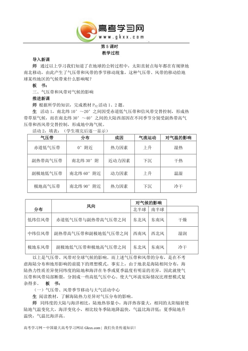 高一地理《第三节大气环境第五课时》教案_第1页