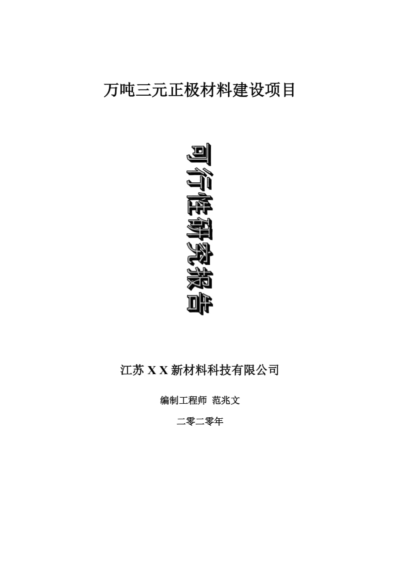 万吨三元正极材料建设项目可行性研究报告-可修改模板案例_第1页