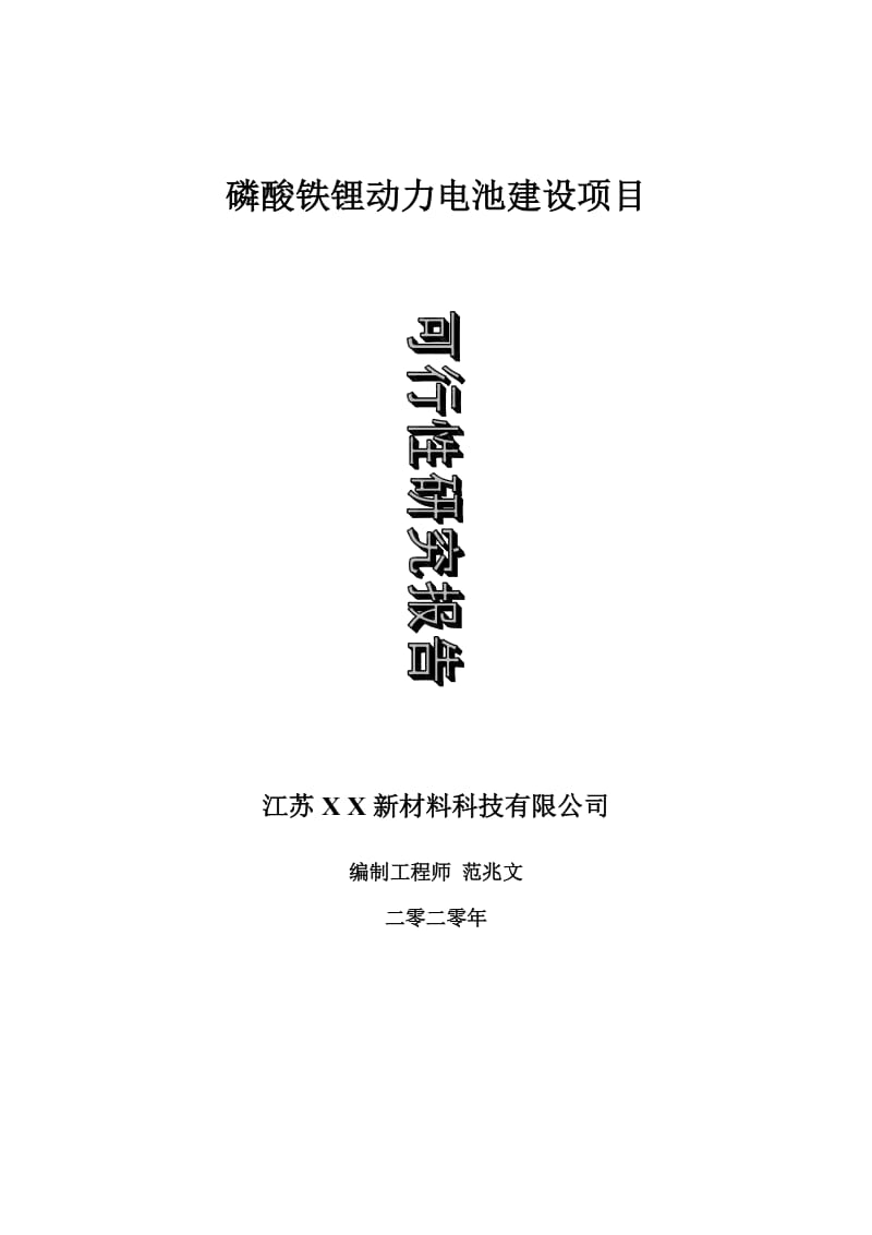 磷酸铁锂动力电池建设项目可行性研究报告-可修改模板案例_第1页