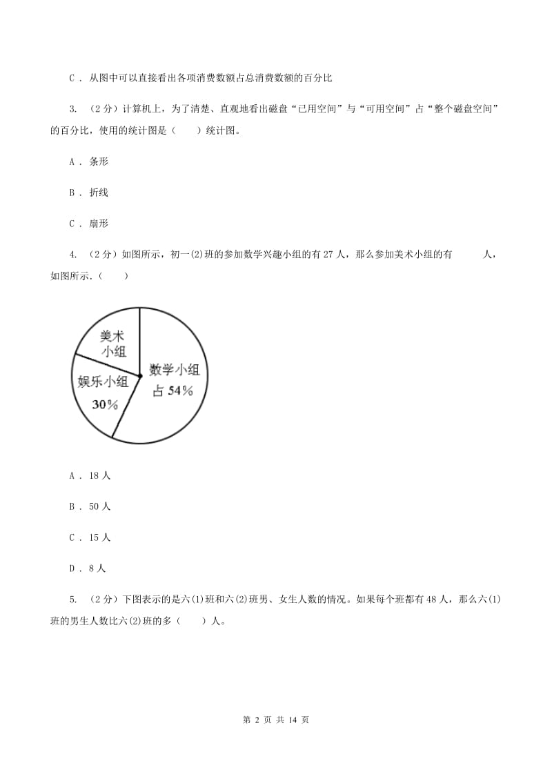 人教统编版六年级上册数学期末专项复习冲刺卷（七）：扇形统计图（I）卷_第2页