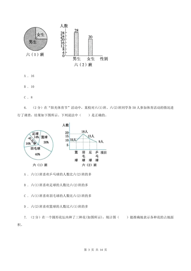 人教统编版六年级上册数学期末专项复习冲刺卷（七）：扇形统计图（I）卷_第3页