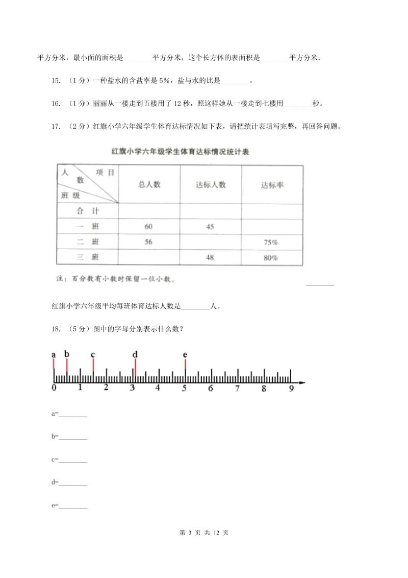 冀教版2020年小学数学毕业模拟考试模拟卷14（II ）卷_第3页