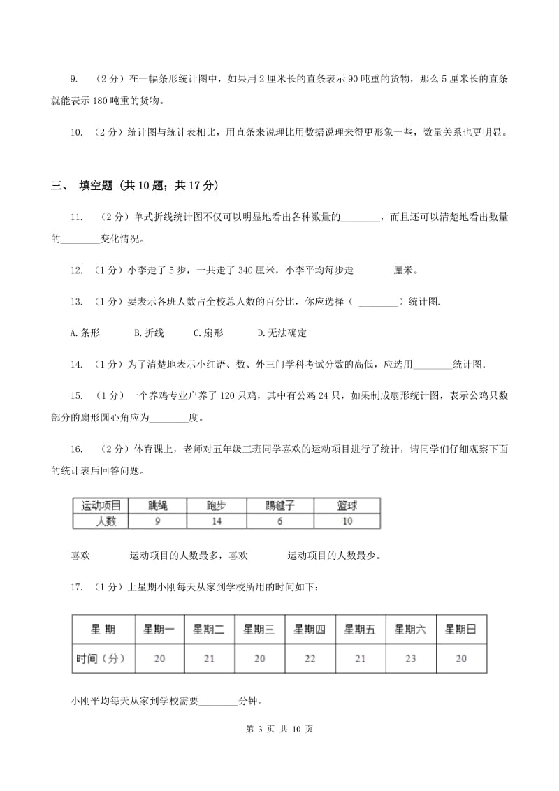 苏教版数学四年级上册第四章统计表与条形统计图一同步练习（一)(II ）卷_第3页