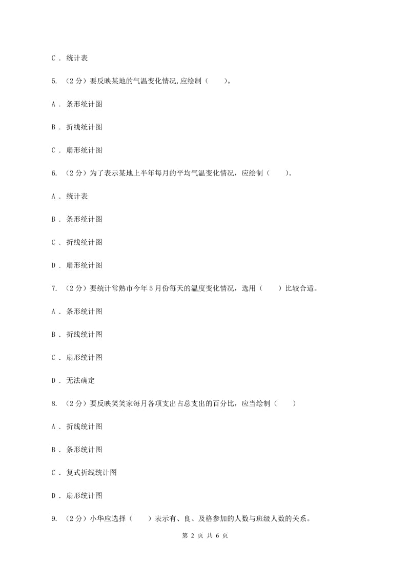 北师大版2019-2020学年六年级上册专项复习七：统计图的选择（II ）卷_第2页