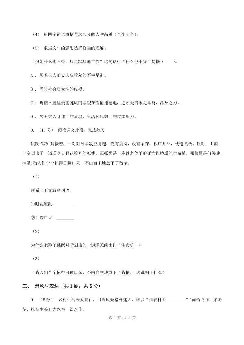 西南师大版2020年小升初语文全真模拟试卷（一）A卷_第3页