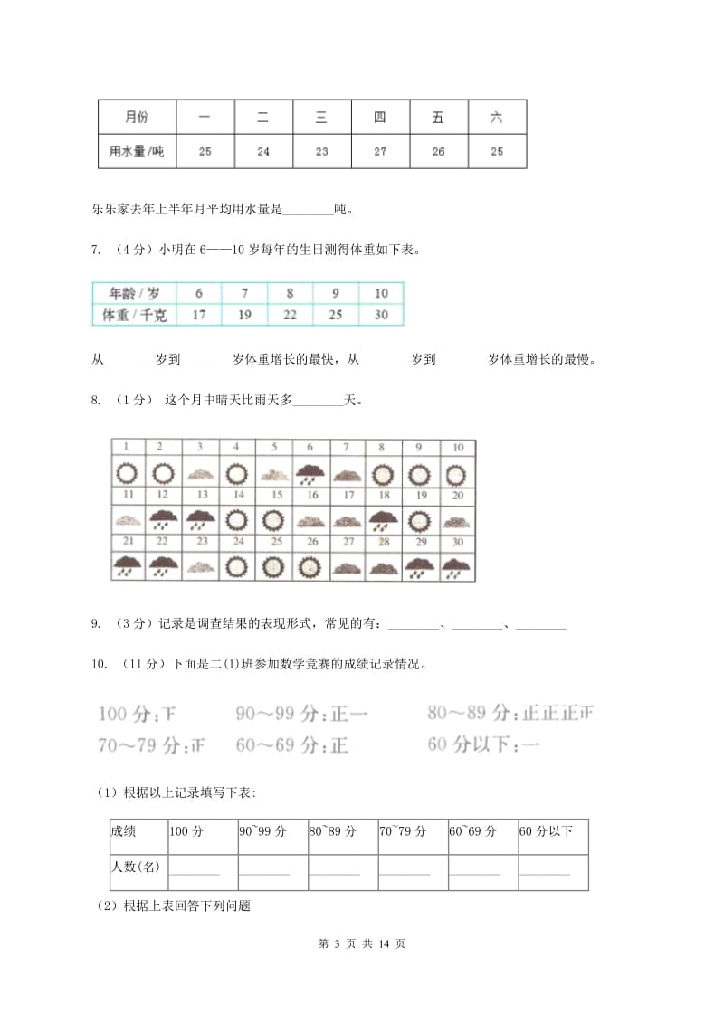 北师大版数学四年级下册第六单元第二小节栽蒜苗（一）同步练习（II ）卷_第3页