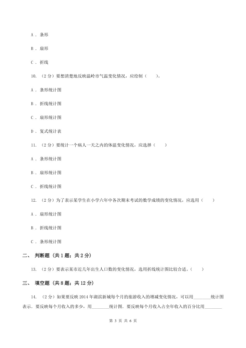 人教版2019-2020学年六年级上册专项复习七：统计图的选择A卷_第3页