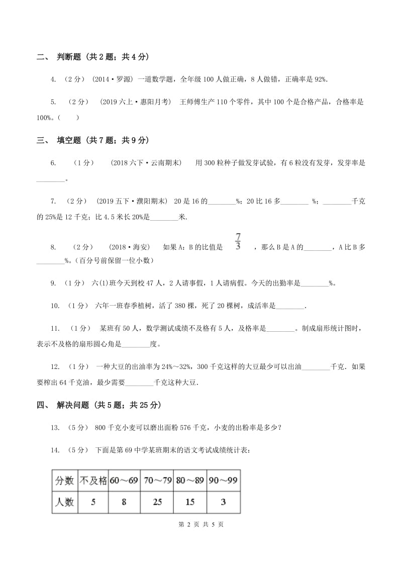 浙教版数学六年级上册第一单元第九课时 百分数的应用（一） 同步测试（II ）卷_第2页