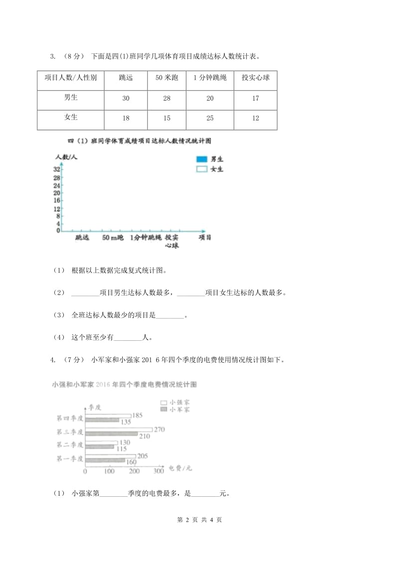 西师大版小学数学四年级上学期第六单元《条形统计图》A卷_第2页