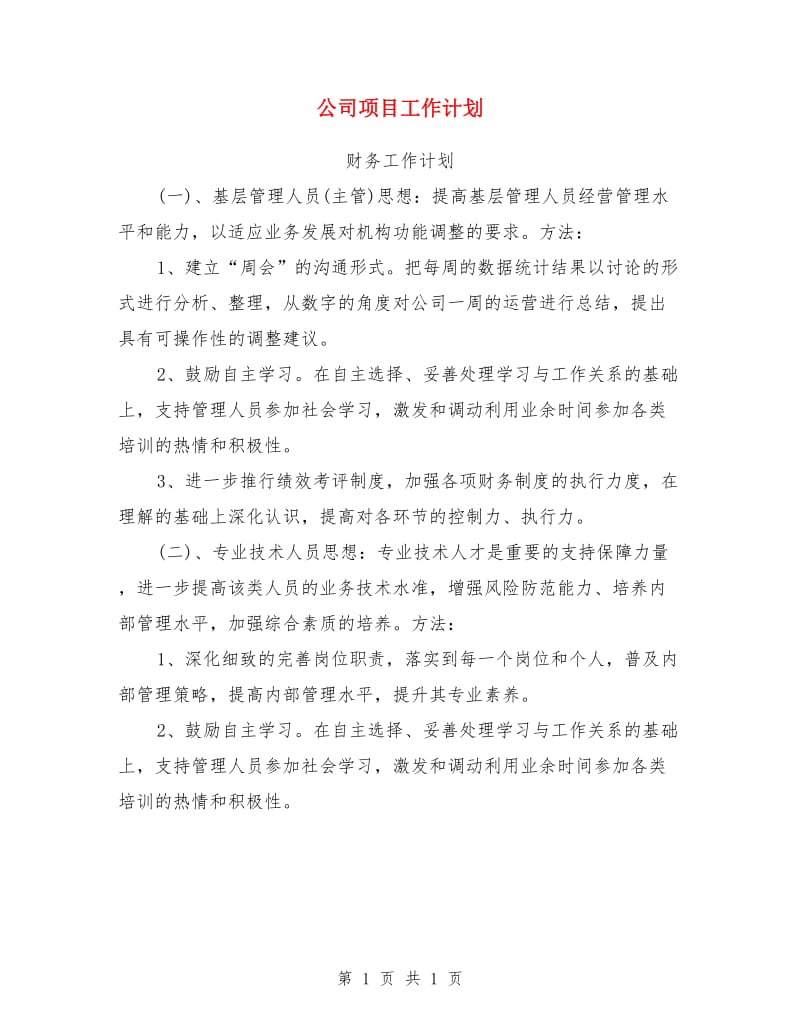 公司项目工作计划_第1页