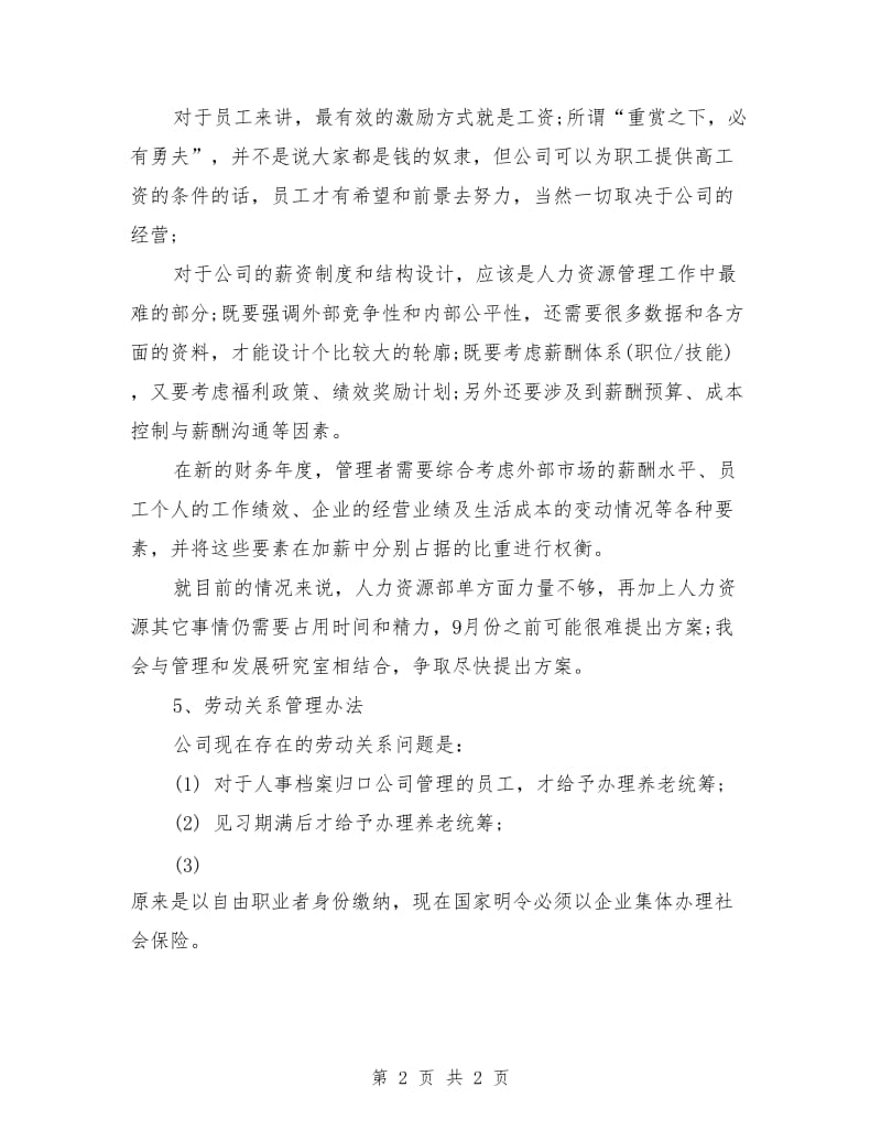 下半年企业人力资源工作计划_第2页