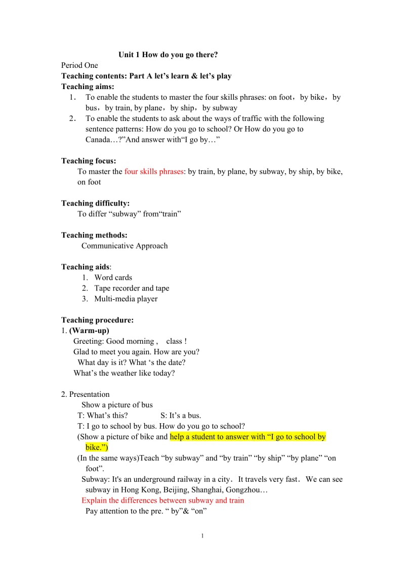 PEP小学英语六年级上册(全英)教案_第1页